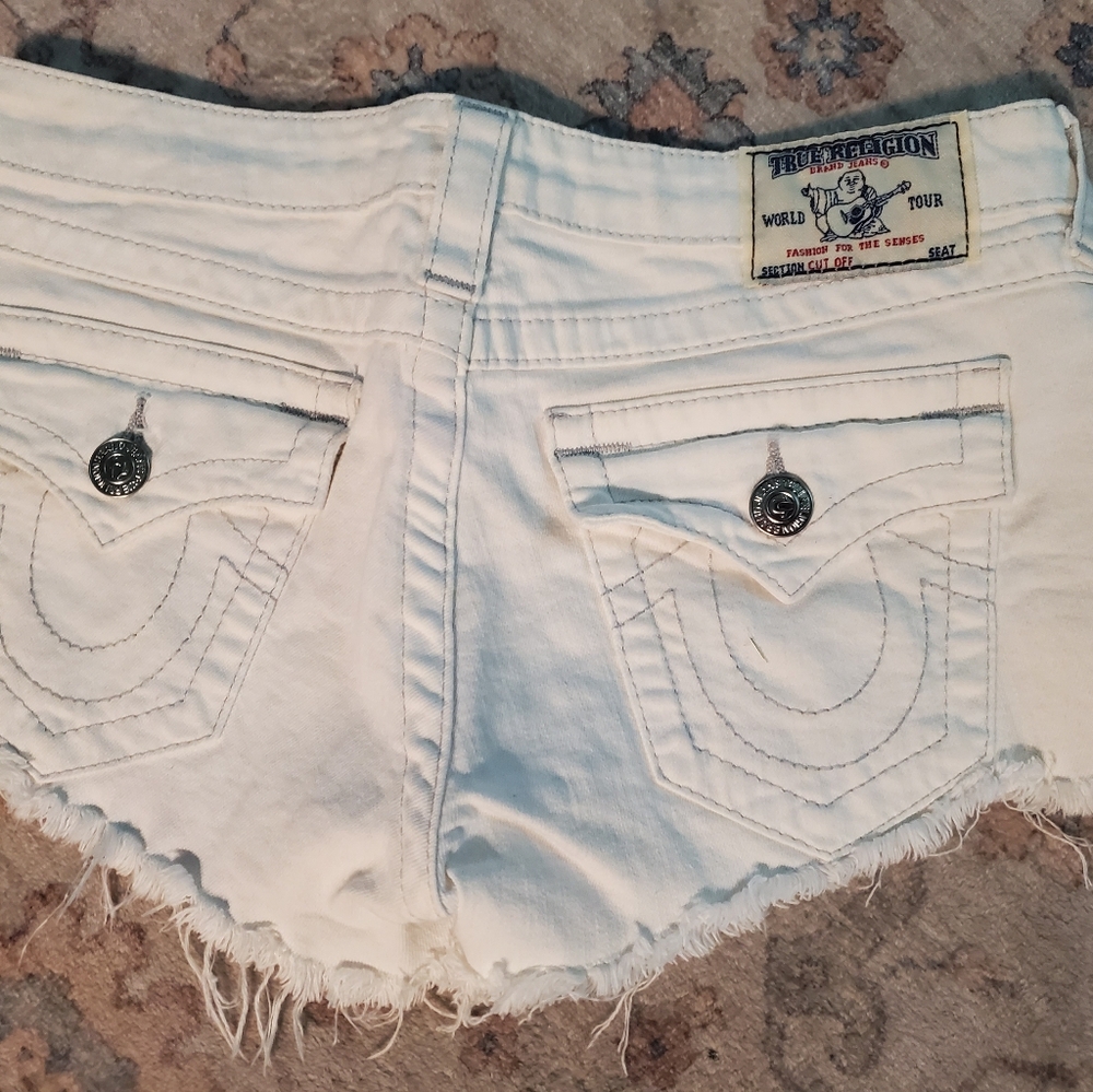 True Religion White Distressed Denim Jean Shorts